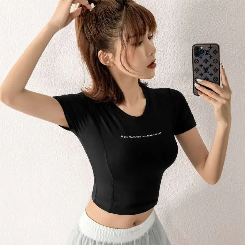 Топ для йоги бесшовная рубашка короткий рукав укороченный топ быстро сохнет