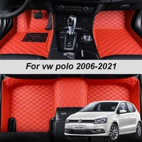 custom made leather car floor mats for vw volkswagen polo 2006 2009 2011 2018 2019 2021 carpets rugs foot pads accessories