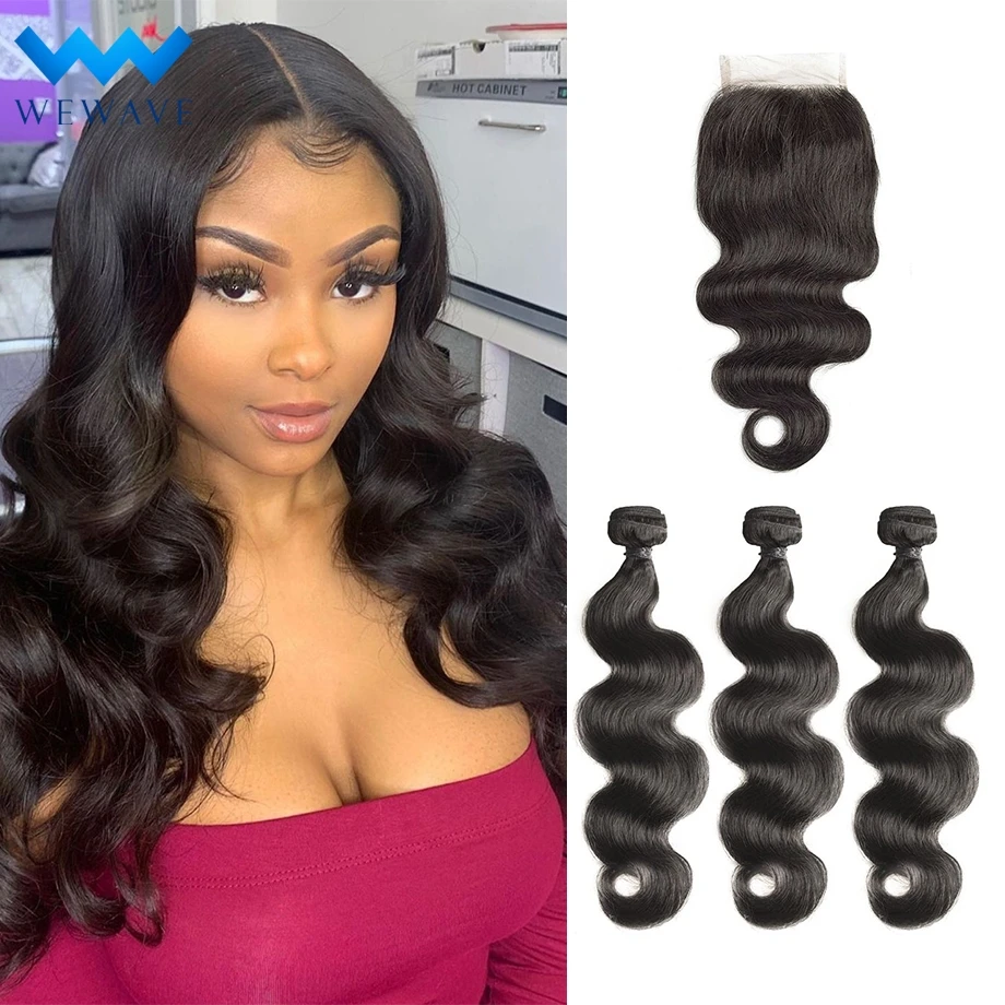 Натуральные кудрявые пучки волос с закрытием объемная волна бразильские