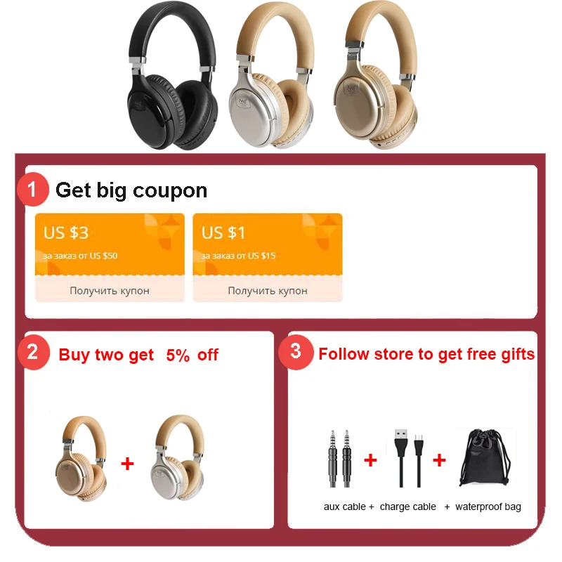 

ANC Bluetooth Headphones Wired & Wireless Bluetooth Headset Active Noise Cancelling Headphone Deep Bass With MIC for PC Phone