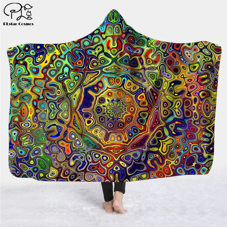 

Cool Psychedelic Graffiti Character Hooded Blanket Adult colorful child Sherpa Fleece Wearable Blanket Microfiber Bedding c-027