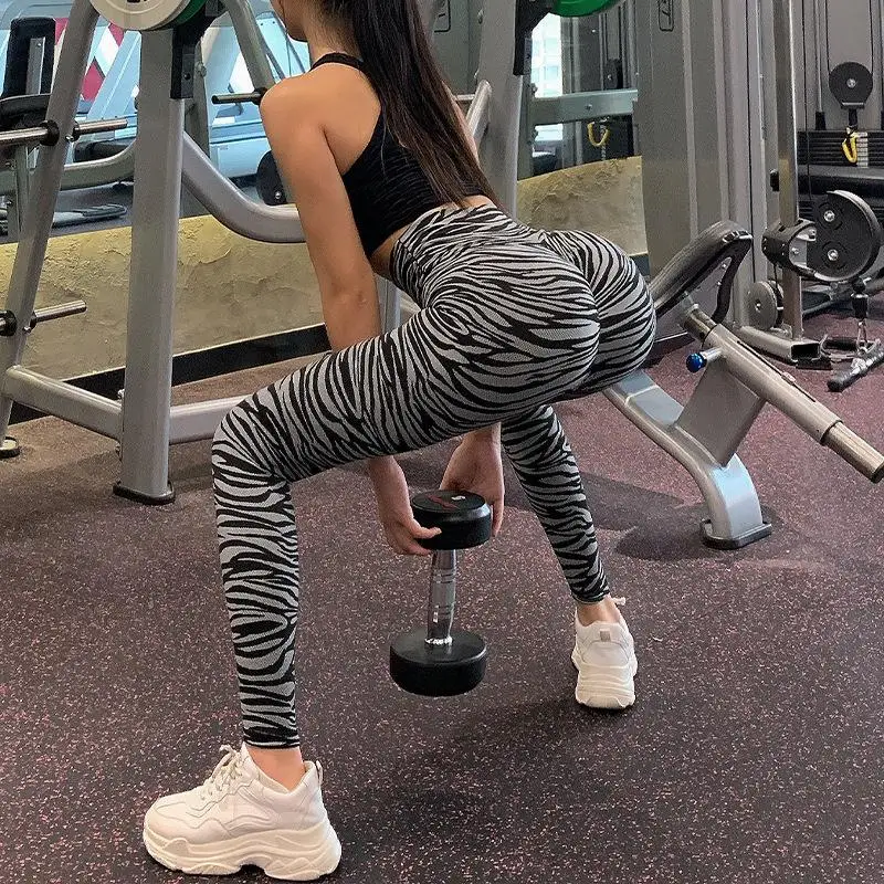 

Fitness Pants Leopard Print High Waist Yoga Seamless Leggings Women's Stripe Push Up Tights Hip Running Pants Workout Clothes