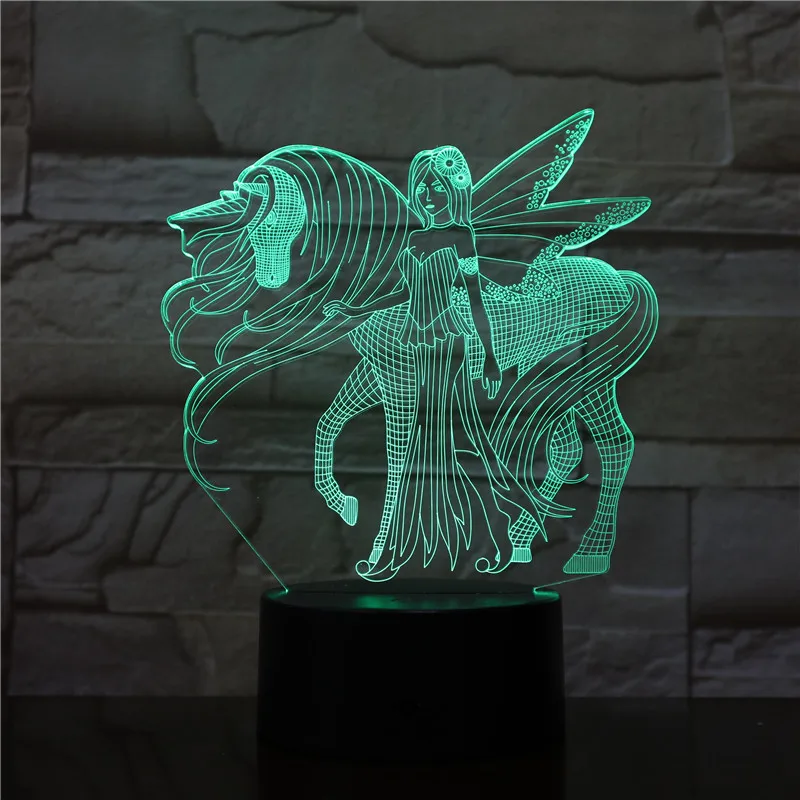 

3D Horse Lamp 7 Color Changing Led Fairy Wings Shape Usb Night Light Unicorn lamparas For Girl Christmas Toys 3198