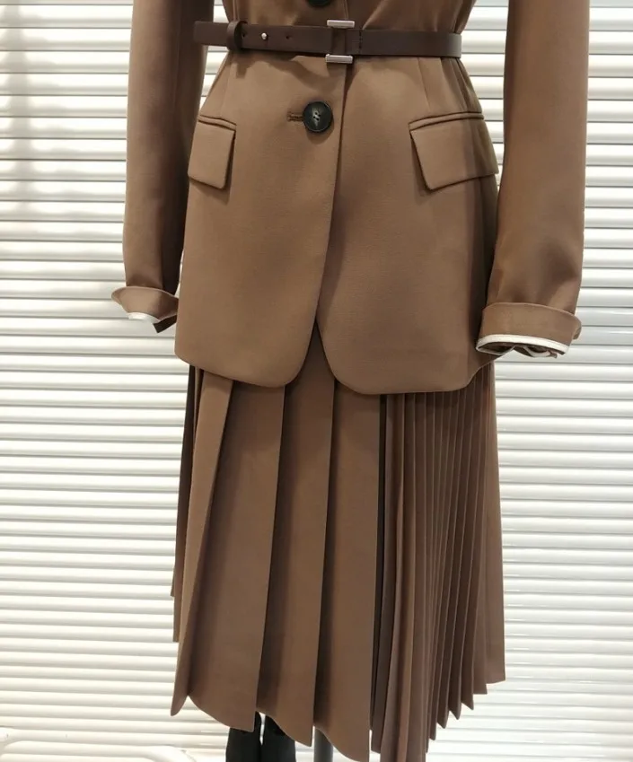 

2019 Spring Autumn Korean Ladies Long Sleeve Suit Blazer Jacket + High Waist Irregular Pleated Skirt Ol Women Career Skirt Suits