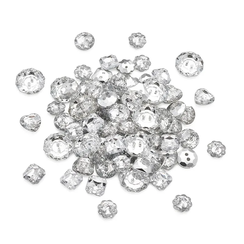 

Pandahall 150pcs/set 2-Hole Faceted Clear Acrylic Rhinestone Buttons Mixed Shapes for Jewelry Making DIY Decoration