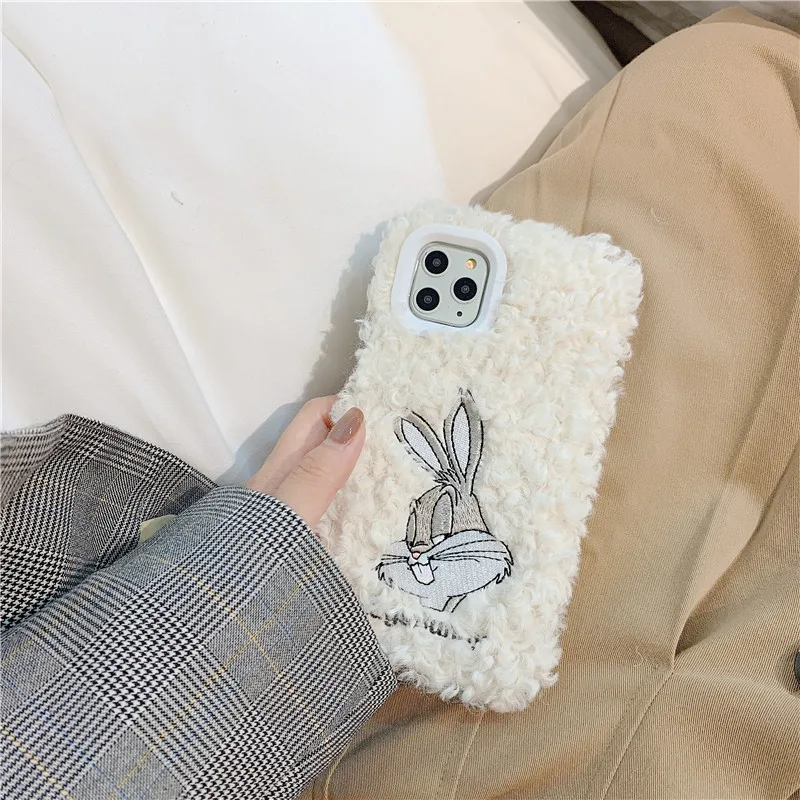 Роскошный Пушистый Плюшевый чехол для телефона Bugs bunny для iPhone 11 Pro Max XR XS Max 6 6S 7 8 Plus X милый мультяшный мягкий чехол-накладка