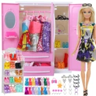 Кукольная мебель 54 шт.компл. = 1 розовый шкаф + 1 стойка для обуви + 52 разные Аксессуары Одежда; Платья; Сезон осень обувь для куклы Барби