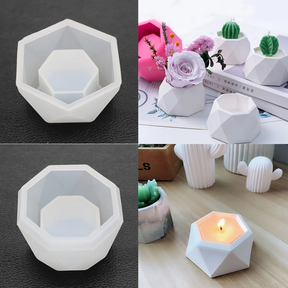 

3pcs Silicone Plant Pot Molds Form Arts Craft Polygonal Casting Moulds DIY Succulent Flowerpot Clay Mold 2 Styles Concrete Mould