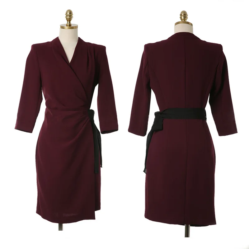 

Women Dress Spring and Autumn Dress Elegant New Style Sexy Lace-up Bow Slim Fit Banquet Dress