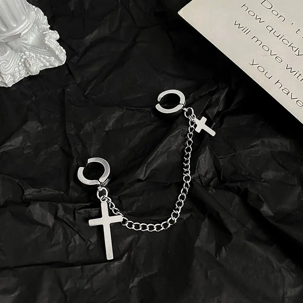 

Creativity Titanium steel Cross Black Chain Stainless steel Earrings Ear studs