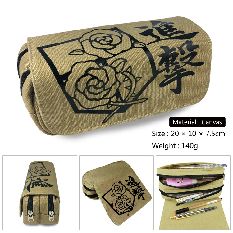 

Anime Attack on Titan EREN MIKASA Canvas Pencil Case Kids Students Toothpaste Pen Bags Card Pack Gifts
