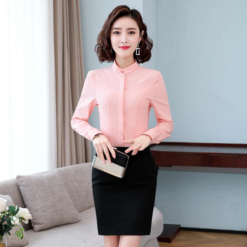 

Long Sleeve Blouses Shirts Elegant Pink for Women Business Work Wear Spring Autumn Office Ladies Blouse Career Interview Clothes
