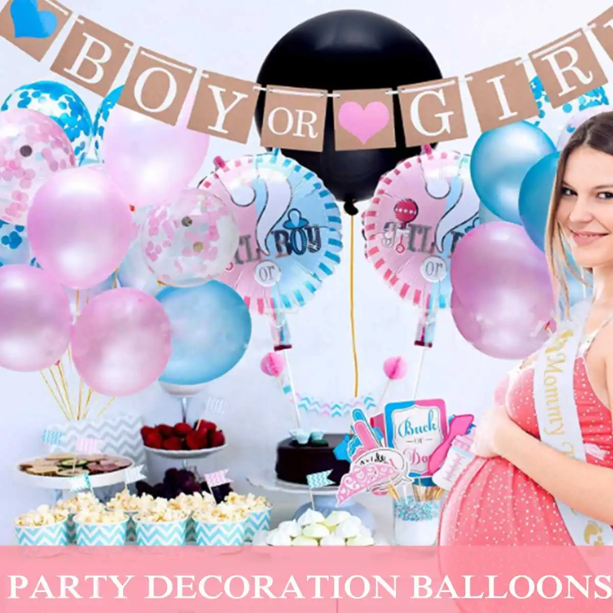

93pcs/set Gender Reveal Party Supplies Baby Party Decoration BOY OR GIRL Flag Pulling Confetti Balloons Photo Props