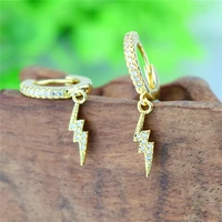 fashion aaa cubic zircon cute lightning bolt hoop earrings golden color lightning pendant earrings for women jewelry 2020