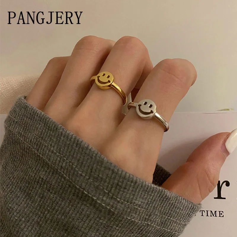 

Женское Открытое кольцо PANGJERY, из стерлингового серебра 925 пробы с улыбающимся лицом, модные простые геометрические праздничные украшения в ...
