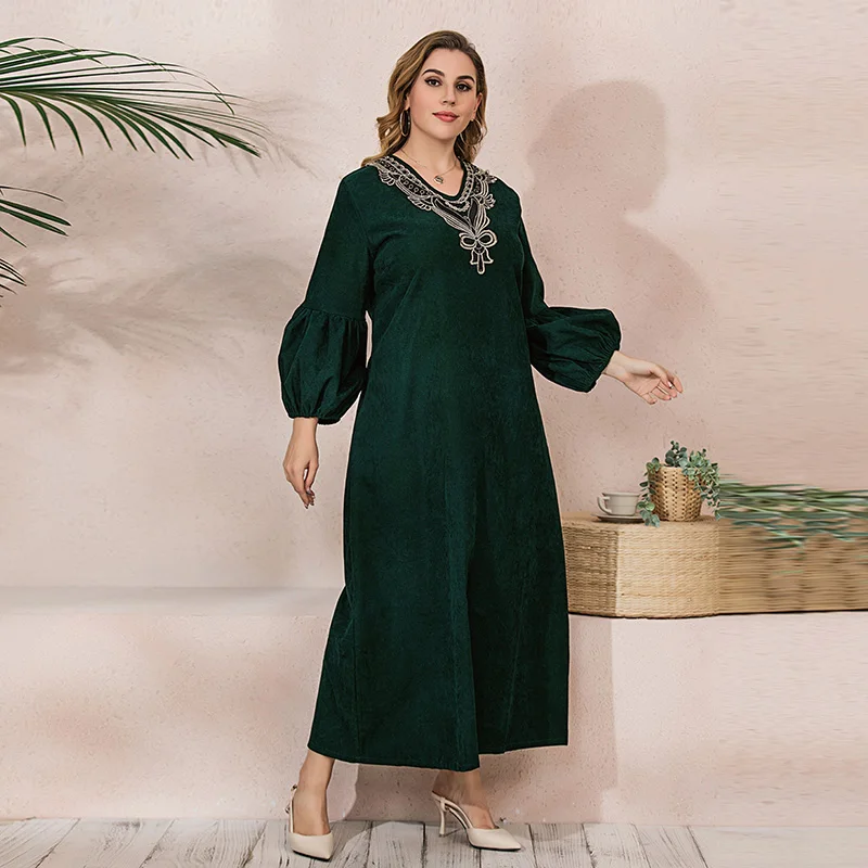 

Dress for woman puff sleeve embroidery long casual plus size dress
