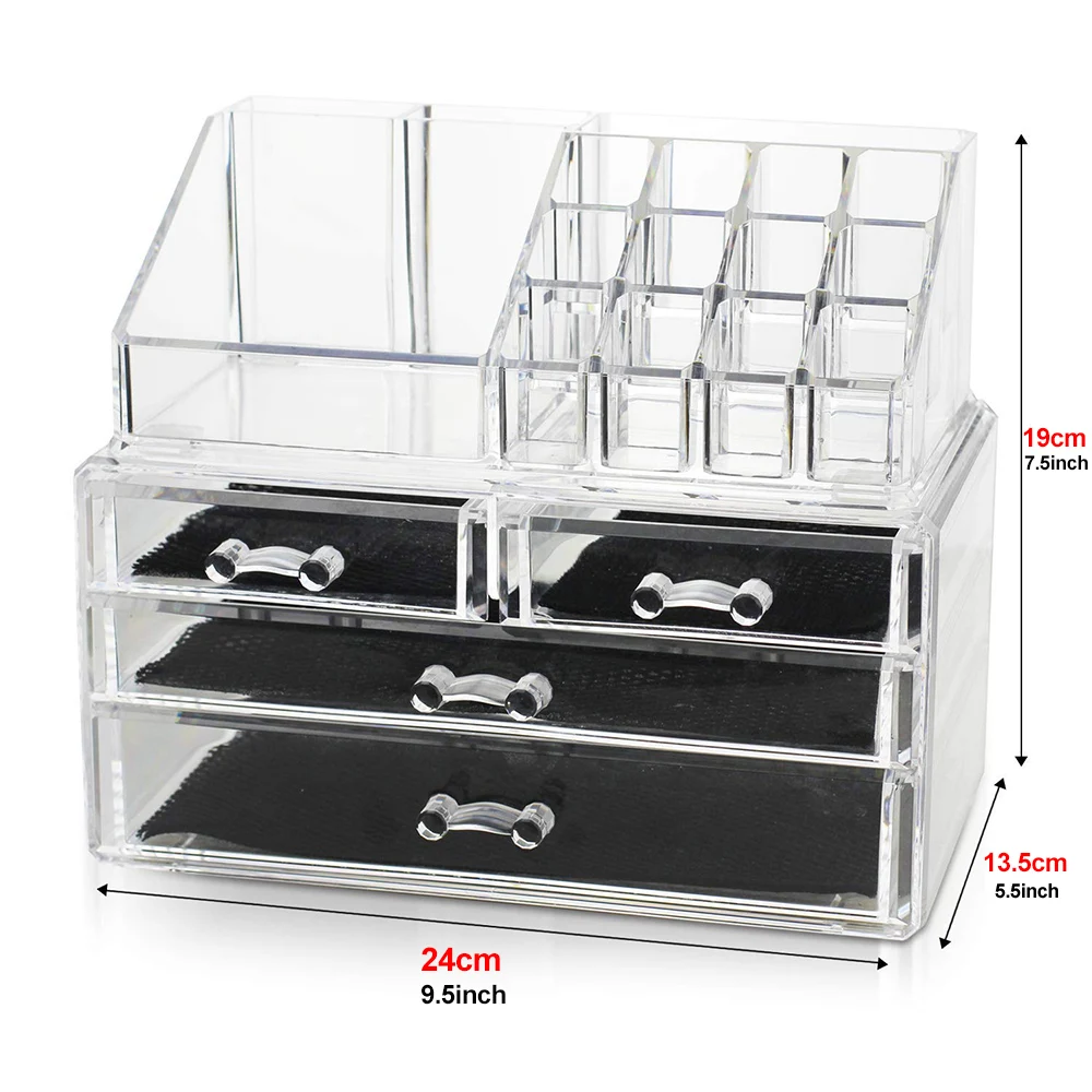 Clear Acrylic Jewelry Organizer Double-Layer Makeup Storage Box Large Space Jewelry Display Case Bedroom Cosmetics Holder Box