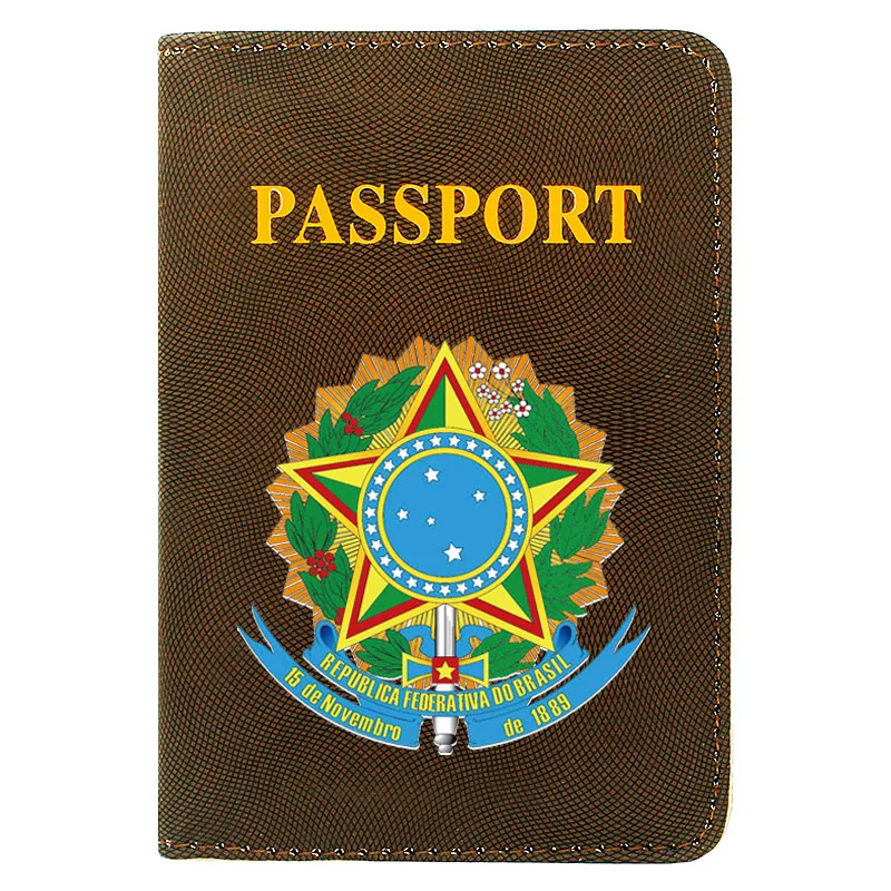 

High Quality Fashion Brazil Emblem Printing Men Women Passport Cover Leather Travel Pocket Wallet Bags