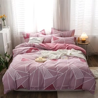 washed microfiber 3pcs bedding duvet cover set pink geometric printed quilt cover with zipper closure blanket cover pillowcase