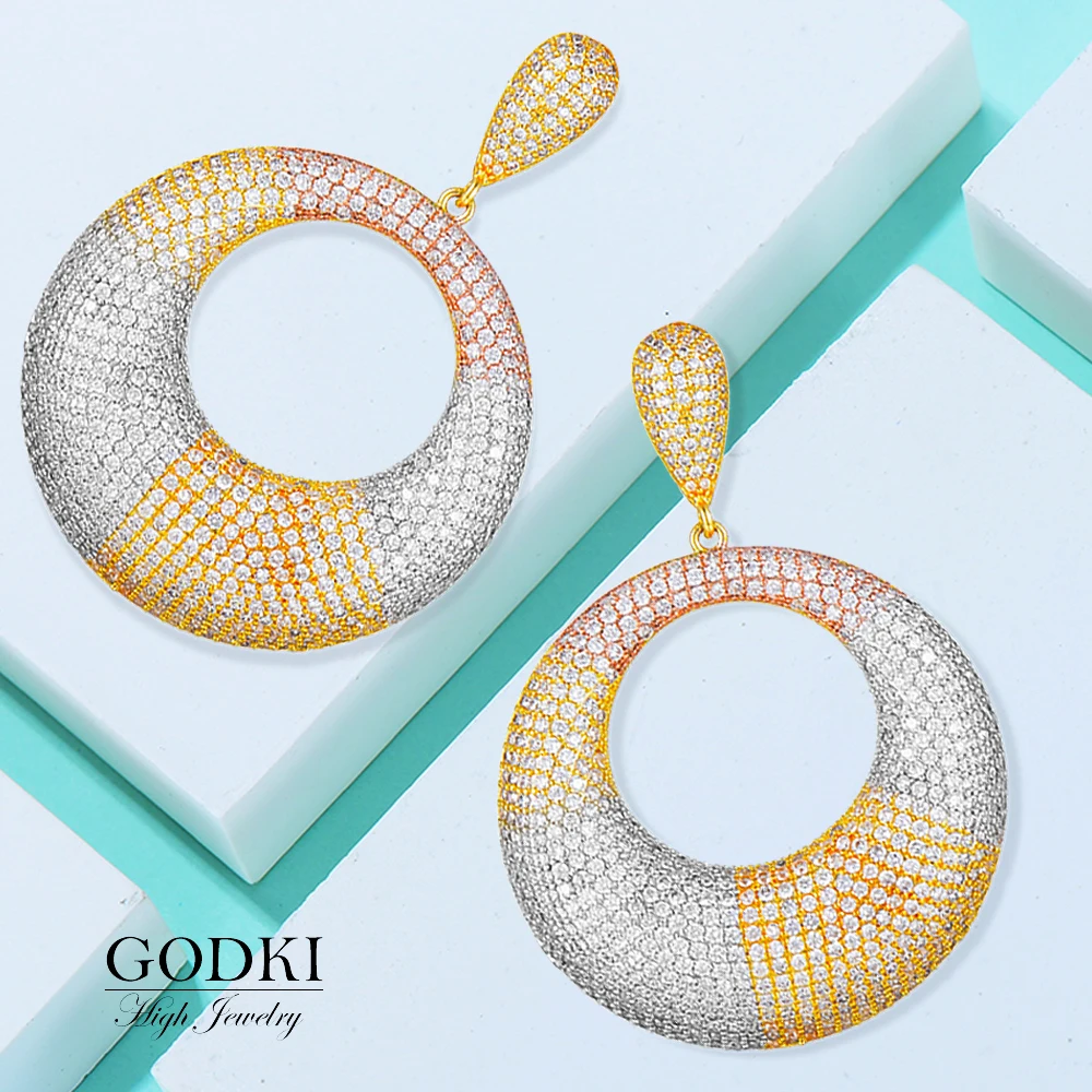 

Большие модные роскошные круглые серьги GODKI 3 тона в нигерийском стиле, свадебные серьги в африканском стиле для невесты