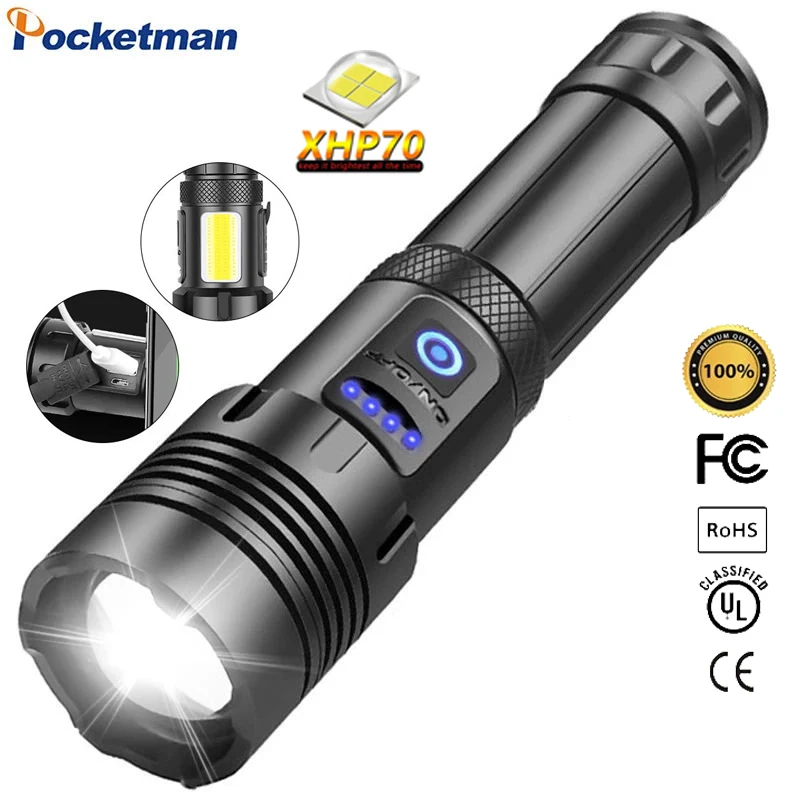 

Nultra Bright LED Flashlight Tractical USB Recharging FlashLight Zoomable Torch Camping Waterproof Flashlight Built-in Battery
