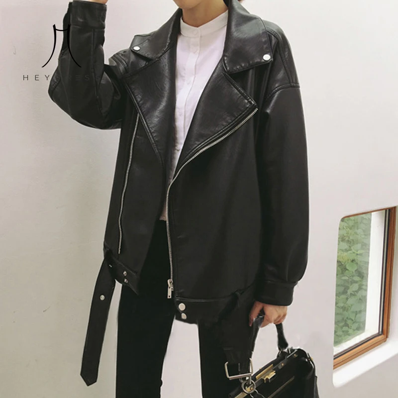 Женская байкерская куртка Heydress черная свободная Классическая из искусственной