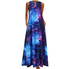 Женское богемное платье, длинный сарафан с галактическим принтом, без рукавов, с V-образным вырезом, винтажное вечернее платье