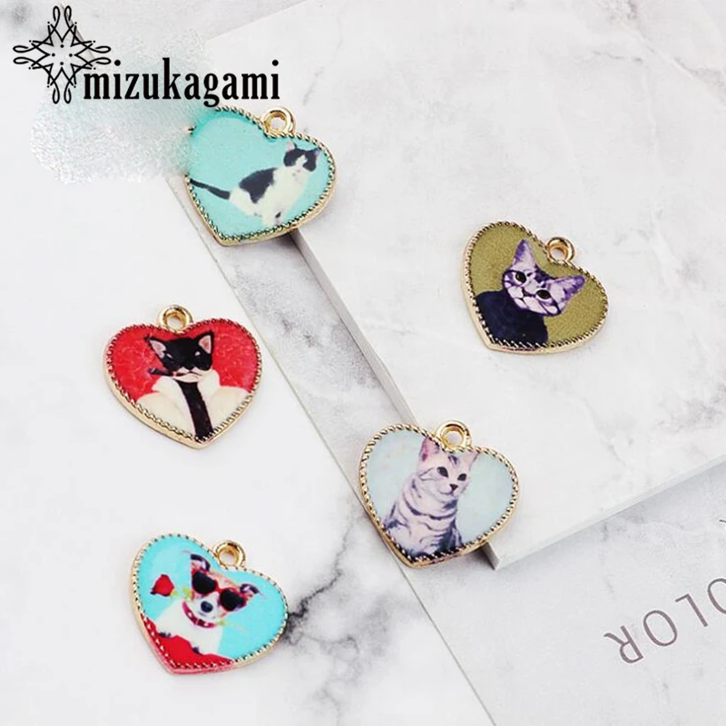 

Cartoon Cat Sunglasses Dog Love Heart Charms 10pcs/lot For DIY Fashion Jewelry Making Finding Accessories