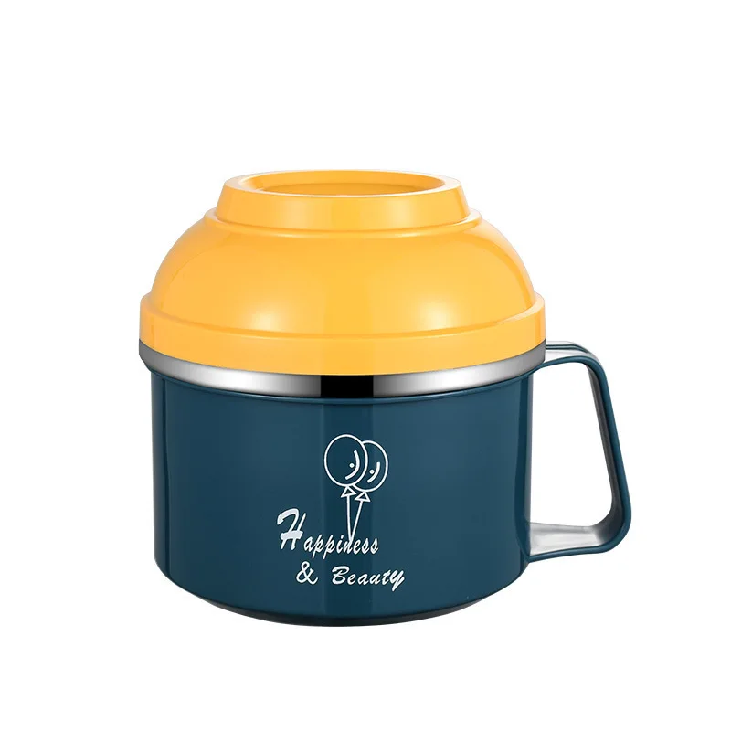 

Double Layer Heat Preservation Lunch Box 304 Stainless Steel Instant Noodle Bowl Sealed Cup with Handle Kitchen Tableware