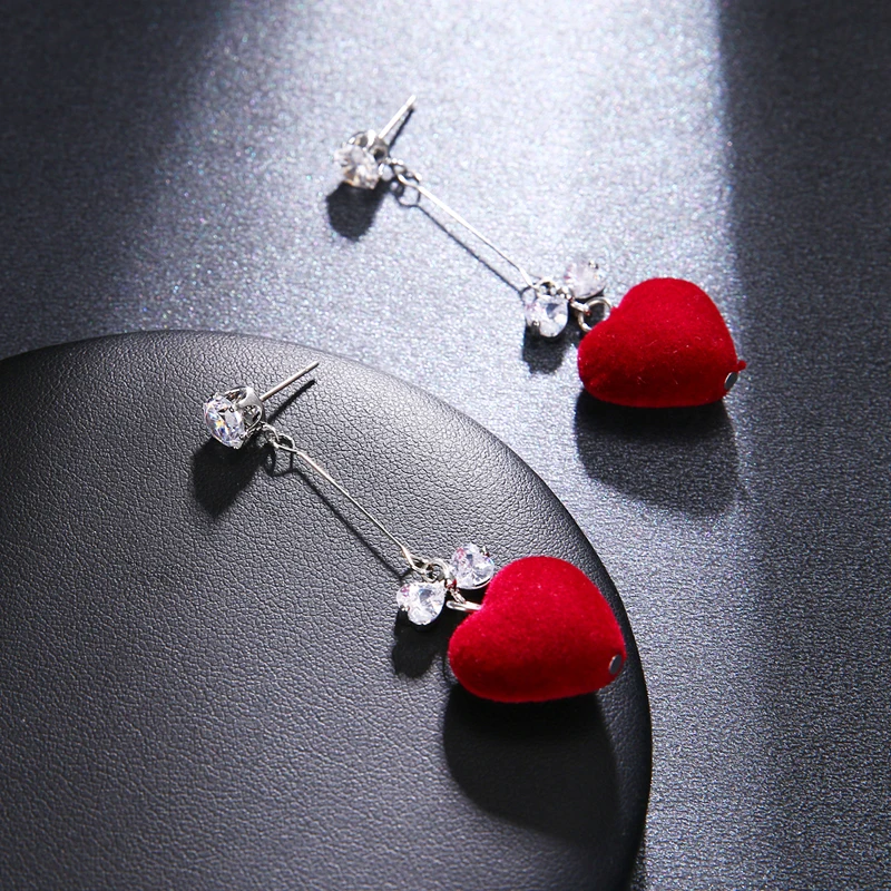 Be8 женский милый кулон в виде красного сердца длинные серьги ювелирные изделия