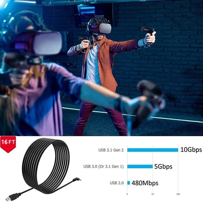 Кабель виртуальной реальности для Oculus Quest 2 16 футов кабель гарнитуры USB 3 Gen 1 5