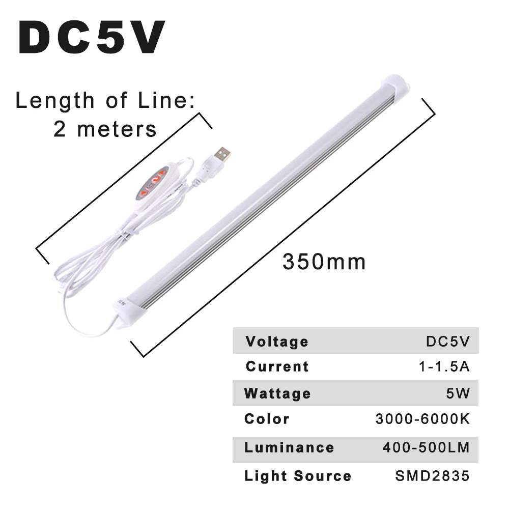 5 в постоянного тока Регулируемая яркость 1 А USB Светодиодная лампа для шкафа Вт