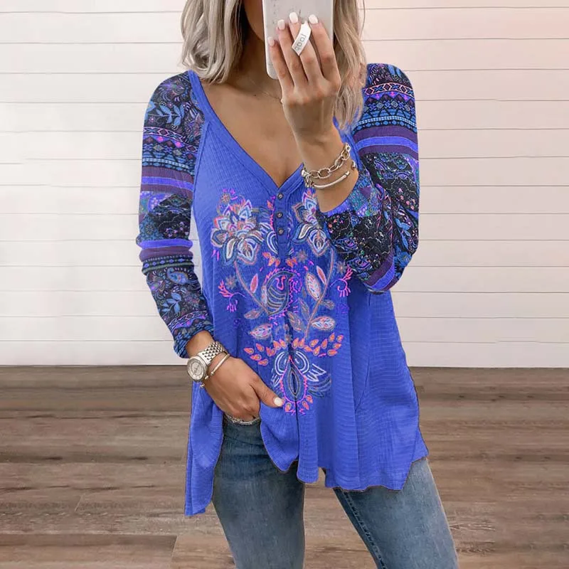 

Aesthetic V Neck Long Sleeve T Shirt Women For Autumn Fashion Clothing Basic Top Oversize Casual Vintage Print Tee Shirts