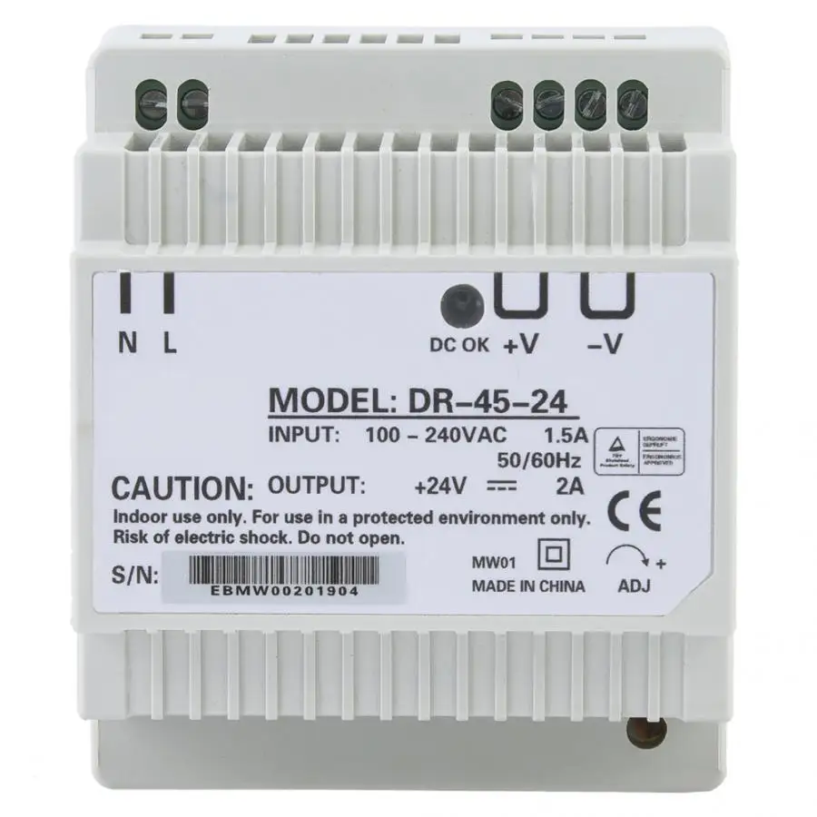 

DR-45-24 45W 24V Single Output DIN Rail Mount Power Supply AC/DC Switching Power Supply Transformer Power Adapter