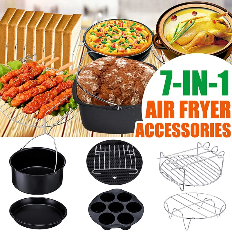 

7Pcs 8 Inch Air Fryer Accessories Set Chips Baking Pizza Pan Kitchen Tool 5.2~5.8Qt