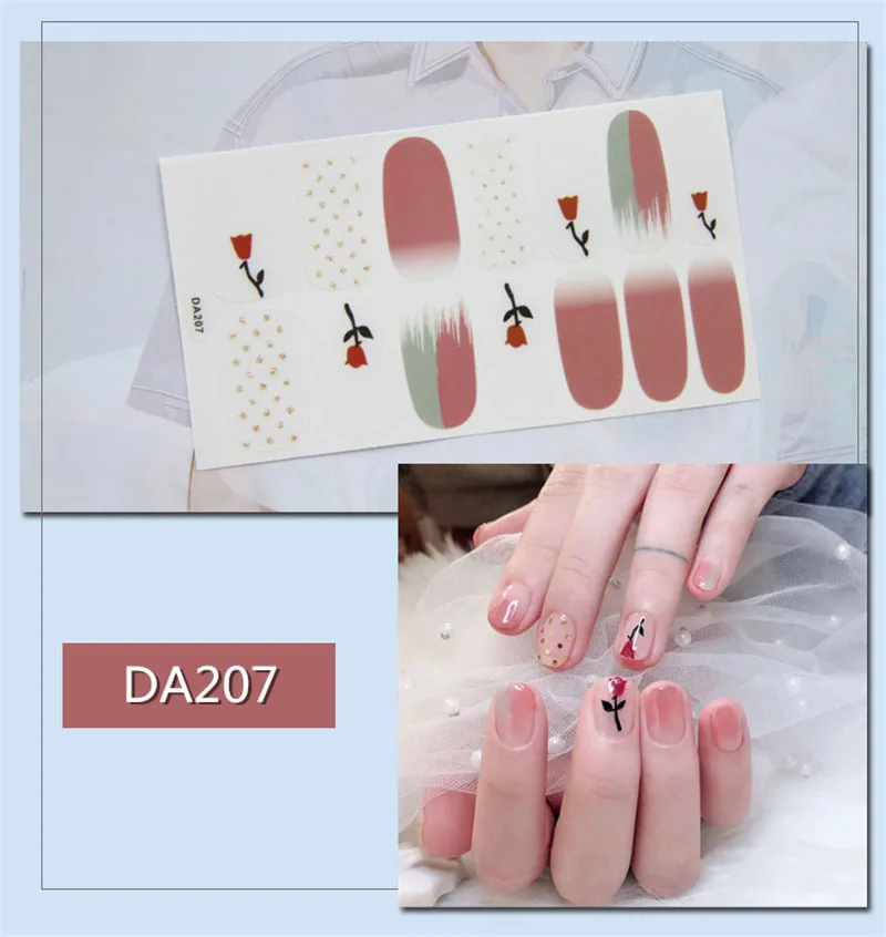 DA207 Новые наклейки красные розы цветы градиентный цвет обертывания полное покрытие ногтей лак Советы водонепроницаемые Наклейки Маникюр Прямая поставка - Цвет: DA207