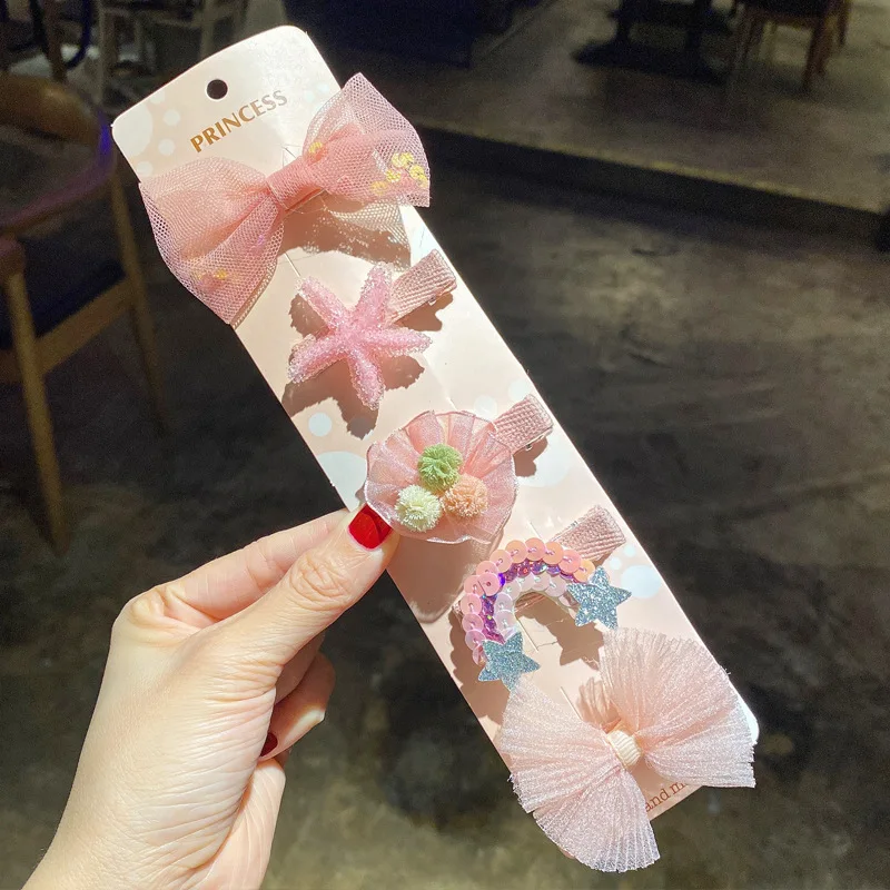 Заколки для волос Kawaii в виде цветов из сетчатой пряжи с бантом шпильки заколки