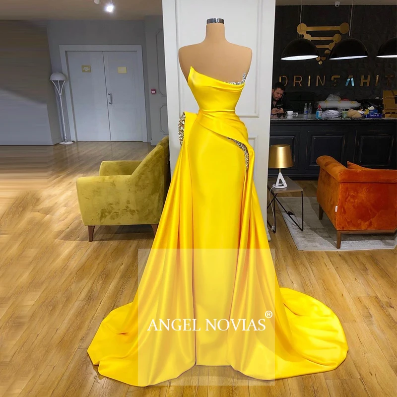 ANGEL NOVIAS желтое арабское вечернее платье с длинными рукавами 2020 вечерние платья 2021