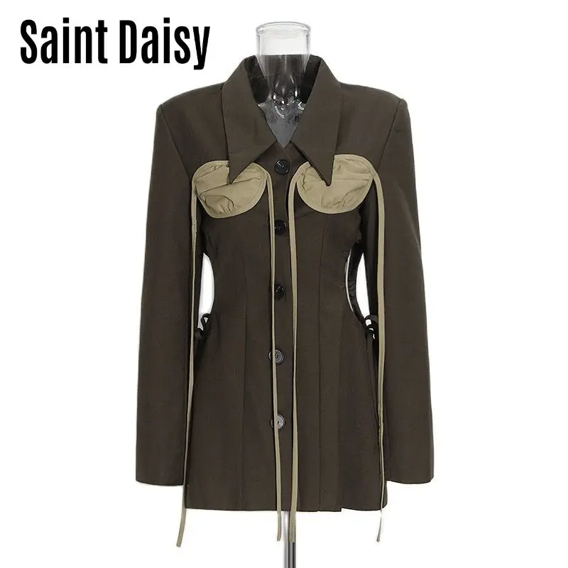SaintDaisy Autumn Women's Jacket Ladies Office Suit Button Fall Clothes Full Sleeves Single Breasted V-neck 331981 Gothic Decor