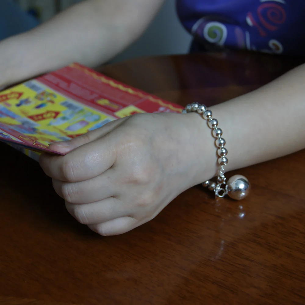 Женский браслет из серебра 100% пробы с круглыми бусинами 6/8/10 мм | Украшения и