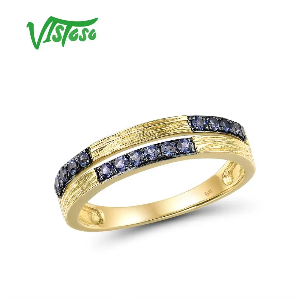 

VISTOSO Genuine 9K 375 Yellow Gold Ring with lab Created Sapphire For Lady Engagement Anniversary Lovely Chic Fine Jewelry