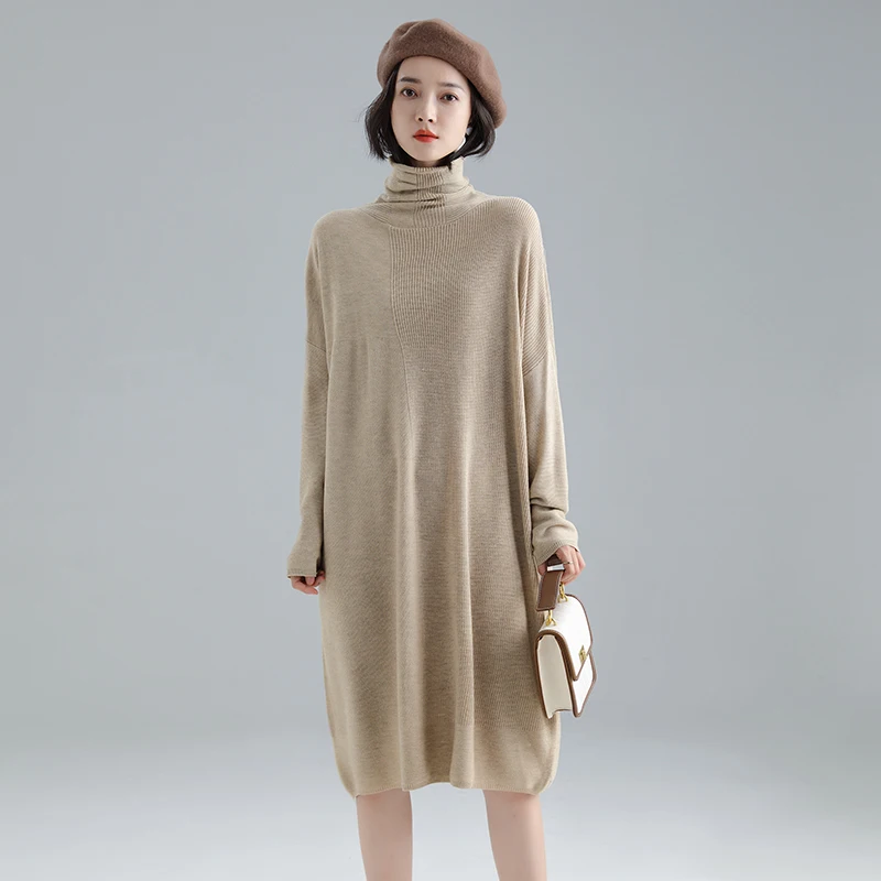 2020 New women knit sweater wool dresses turtleneck solid autumn winter cashmere dress | Женская одежда