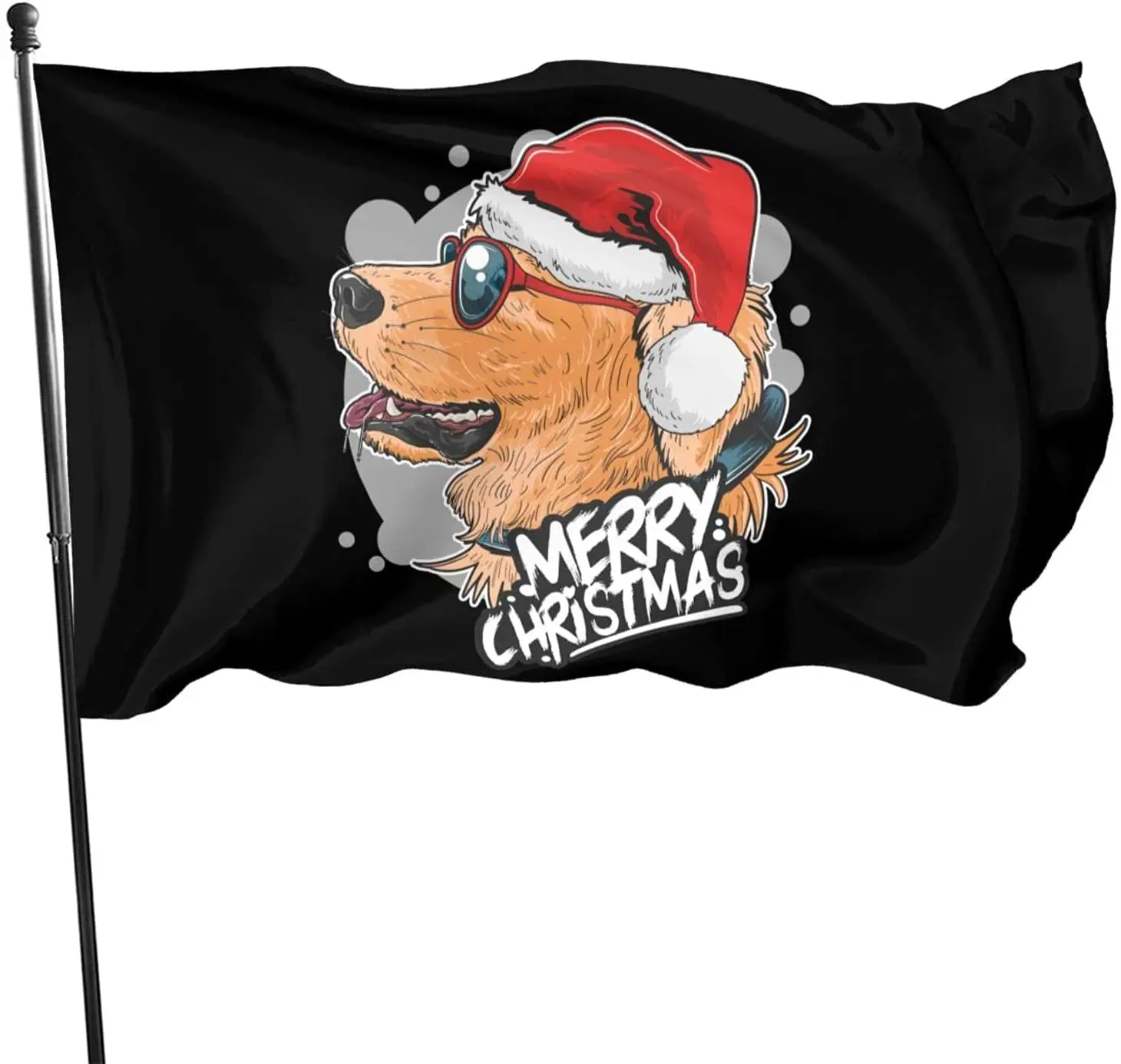 

Golden Retriever Wearing A Santa Claus Hat and Sunglasses Flags 3x5 Ft Outdoor Decorative Banner, Bright Colors, Non-Fading