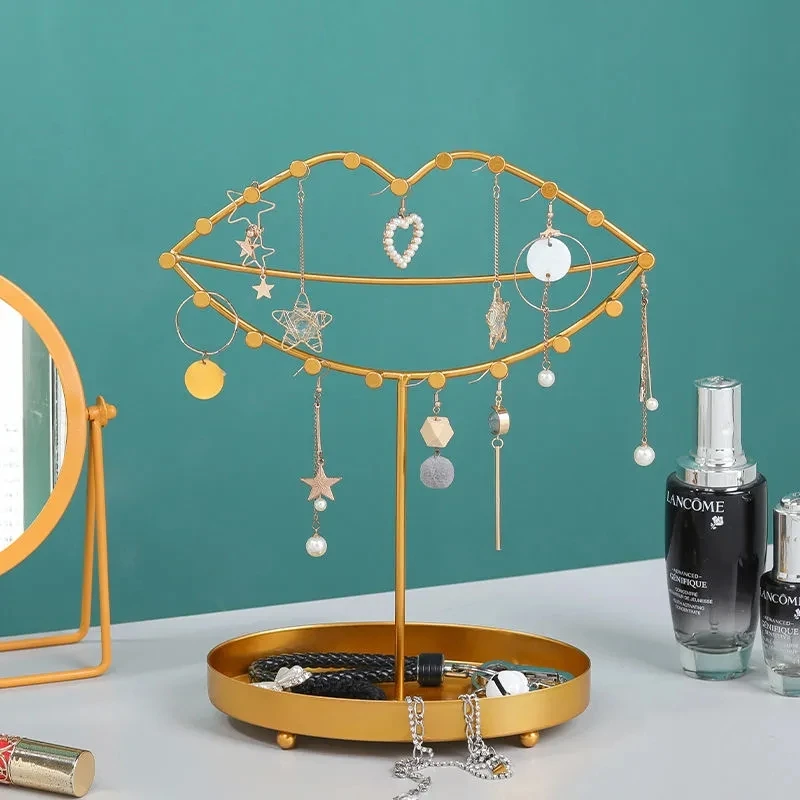 Gold Jewelry Display Stand Earrings Necklace Ring Hole Jewelry Storage Organizer Holder Metal Tray Store Decoration Gifts