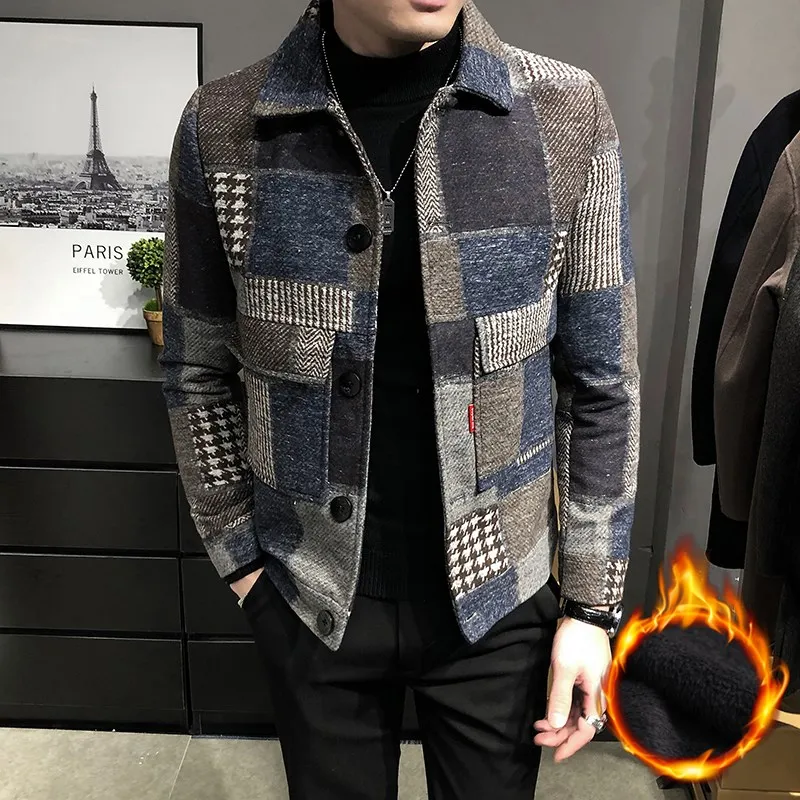 

Men Winter Jackets Plaid Casual Coats High Quality Male Fleece Thicker Warm Jackets New Fashion Outwear Patchwork Coats 3XL