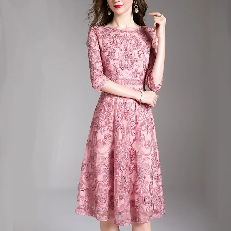 

New red dress spring 2021 large size party mother in law middle aged women's dress