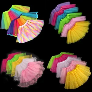 Детская юбка-пачка для девочек; Фатиновая балетная юбка для танцев; Детская одежда для танцевальной вечеринки; Платье на Хэллоуин и Рождество