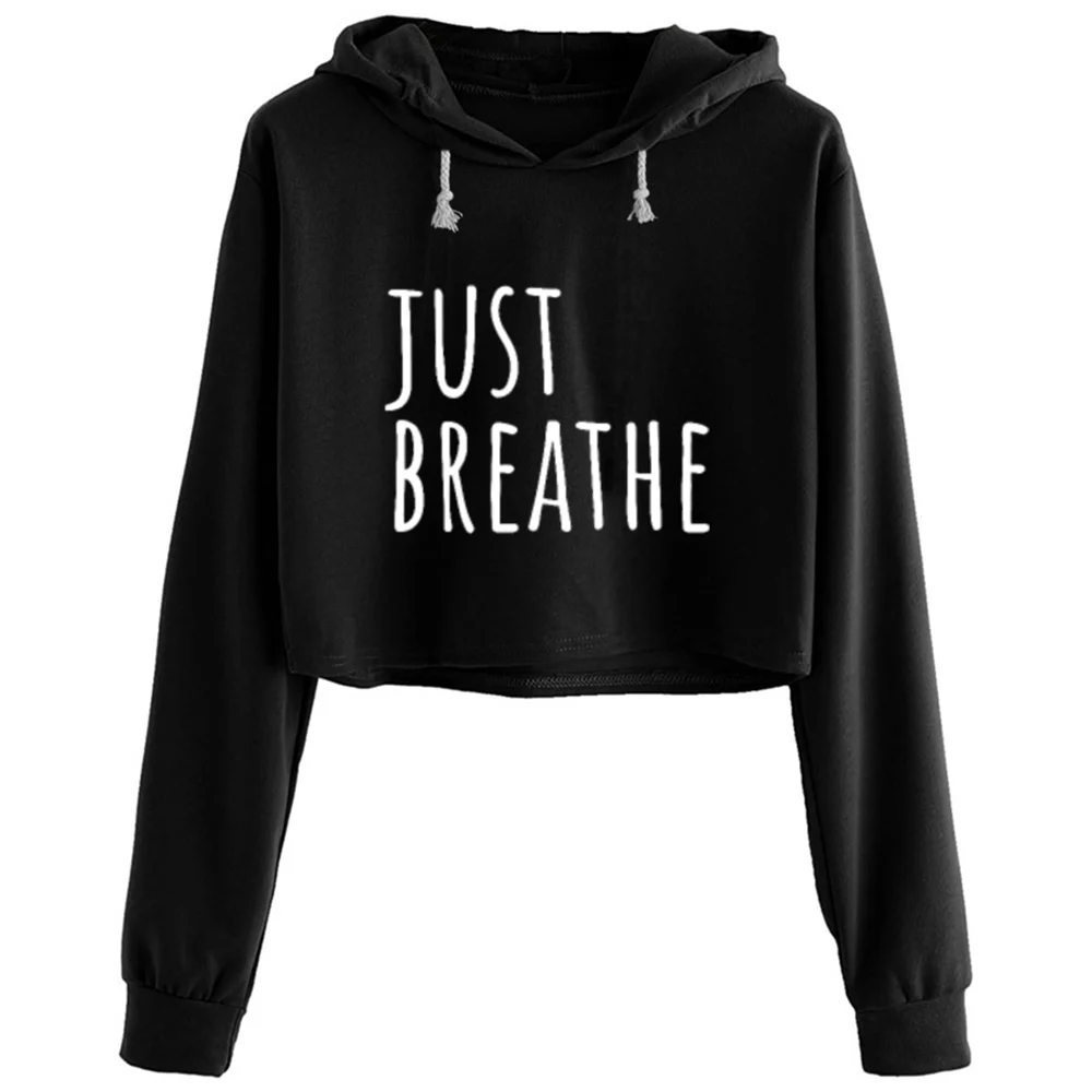 

Just Breathe Crop Hoodies Women Korean Y2k Kawaii Goth Pullover For Girls