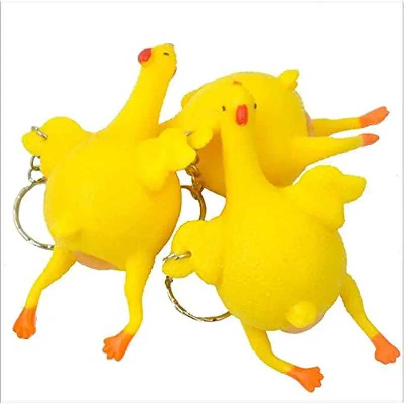

[Clearance Sale] 3 pack Squeeze Chicken Laying Egg Keychain,Stress Relief Vent Tricky Toys Gag Gift by lanlan