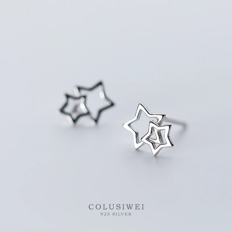 Colusiwei 100% стерлингового серебра 925 Изысканный выдалбливают звезды серьги гвоздики